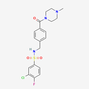 molecular formula C19H21ClFN3O3S B2613946 3-chloro-4-fluoro-N-{4-[(4-methyl-1-piperazinyl)carbonyl]benzyl}benzenesulfonamide CAS No. 690647-33-7