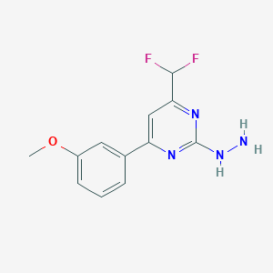 molecular formula C12H12F2N4O B2613973 4-(二氟甲基)-2-肼基-6-(3-甲氧基苯基)嘧啶 CAS No. 861226-63-3