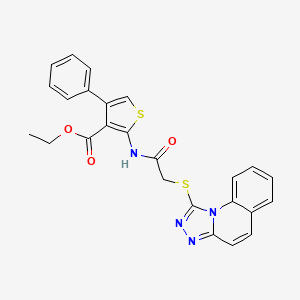 molecular formula C25H20N4O3S2 B2613987 Ethyl 2-(2-([1,2,4]triazolo[4,3-a]quinolin-1-ylthio)acetamido)-4-phenylthiophene-3-carboxylate CAS No. 671199-26-1
