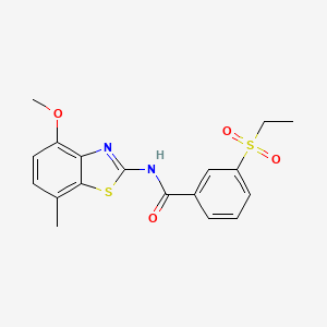 molecular formula C18H18N2O4S2 B2613992 3-(乙基磺酰基)-N-(4-甲氧基-7-甲基苯并[d]噻唑-2-基)苯甲酰胺 CAS No. 886926-55-2