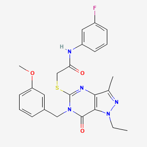 molecular formula C24H24FN5O3S B2613996 2-((1-乙基-6-(3-甲氧基苄基)-3-甲基-7-氧代-6,7-二氢-1H-吡唑并[4,3-d]嘧啶-5-基)硫代)-N-(3-氟苯基)乙酰胺 CAS No. 1359313-14-6