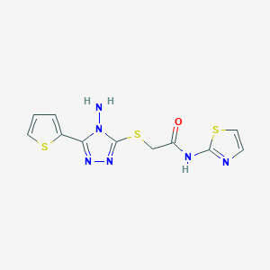 molecular formula C11H10N6OS3 B2613997 2-{[4-amino-5-(thiophen-2-yl)-4H-1,2,4-triazol-3-yl]sulfanyl}-N-(1,3-thiazol-2-yl)acetamide CAS No. 905765-41-5