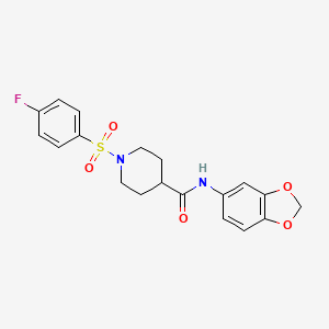 molecular formula C19H19FN2O5S B2614033 N-(1,3-benzodioxol-5-yl)-1-[(4-fluorophenyl)sulfonyl]piperidine-4-carboxamide CAS No. 591238-24-3