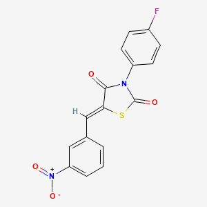 molecular formula C16H9FN2O4S B2614034 (Z)-3-(4-氟苯基)-5-(3-硝基苄叉)噻唑烷-2,4-二酮 CAS No. 879972-97-1