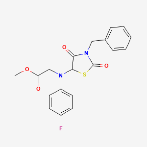 molecular formula C19H17FN2O4S B2614048 Methyl 2-((3-benzyl-2,4-dioxothiazolidin-5-yl)(4-fluorophenyl)amino)acetate CAS No. 1048676-61-4