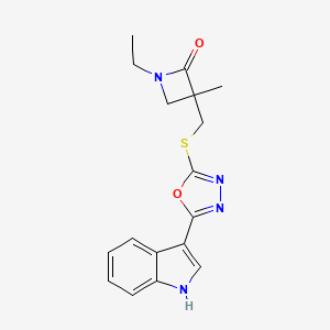 molecular formula C17H18N4O2S B2614056 1-Ethyl-3-[[5-(1H-indol-3-yl)-1,3,4-oxadiazol-2-yl]sulfanylmethyl]-3-methylazetidin-2-one CAS No. 2305566-46-3