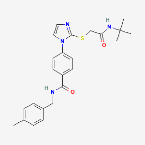 molecular formula C24H28N4O2S B2614106 4-(2-((2-(tert-butylamino)-2-oxoethyl)thio)-1H-imidazol-1-yl)-N-(4-methylbenzyl)benzamide CAS No. 1206999-85-0