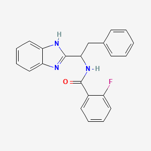 molecular formula C22H18FN3O B2614118 N-(1-(1H-1,3-Benzimidazol-2-yl)-2-phenylethyl)-2-fluorobenzenecarboxamide CAS No. 338410-71-2