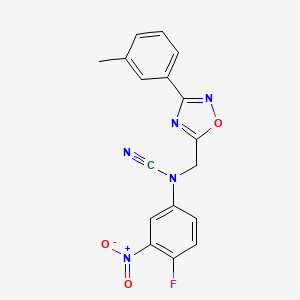 molecular formula C17H12FN5O3 B2614141 N-cyano-4-fluoro-N-{[3-(3-methylphenyl)-1,2,4-oxadiazol-5-yl]methyl}-3-nitroaniline CAS No. 1376308-96-1