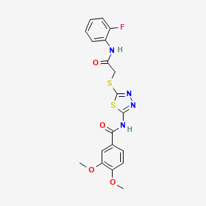molecular formula C19H17FN4O4S2 B2614145 N-[5-[2-(2-氟苯胺)-2-氧代乙基]硫烷基-1,3,4-噻二唑-2-基]-3,4-二甲氧基苯甲酰胺 CAS No. 392298-70-3