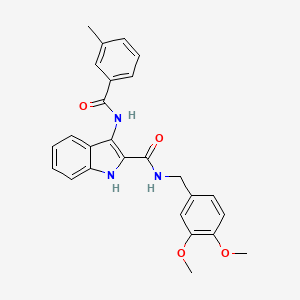 molecular formula C26H25N3O4 B2614176 N-(3,4-dimethoxybenzyl)-3-(3-methylbenzamido)-1H-indole-2-carboxamide CAS No. 1029765-35-2