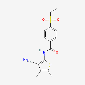 molecular formula C16H16N2O3S2 B2614180 N-(3-cyano-4,5-dimethylthiophen-2-yl)-4-ethylsulfonylbenzamide CAS No. 886923-29-1