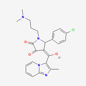 molecular formula C24H25ClN4O3 B2614183 (4E)-5-(4-氯苯基)-1-[3-(二甲氨基)丙基]-4-[羟基-(2-甲基咪唑并[1,2-a]吡啶-3-基)亚甲基]吡咯烷-2,3-二酮 CAS No. 630056-75-6