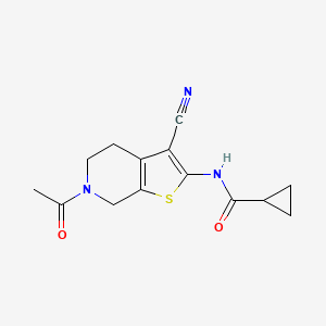 molecular formula C14H15N3O2S B2614190 N-(6-acetyl-3-cyano-4,5,6,7-tetrahydrothieno[2,3-c]pyridin-2-yl)cyclopropanecarboxamide CAS No. 864858-88-8