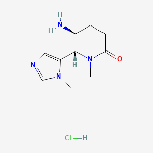 molecular formula C10H17ClN4O B2614192 (5S,6S)-5-氨基-1-甲基-6-(3-甲基咪唑-4-基)哌啶-2-酮;盐酸盐 CAS No. 1909286-79-8