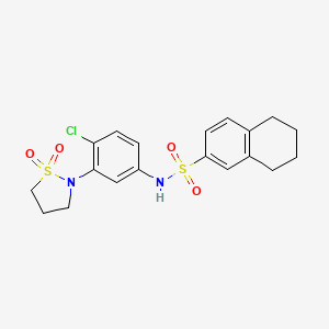 molecular formula C19H21ClN2O4S2 B2614195 N-(4-chloro-3-(1,1-dioxidoisothiazolidin-2-yl)phenyl)-5,6,7,8-tetrahydronaphthalene-2-sulfonamide CAS No. 951519-04-3