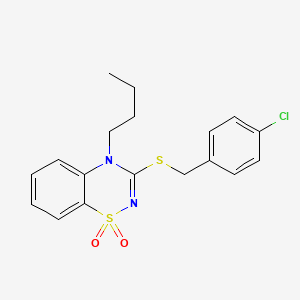 molecular formula C18H19ClN2O2S2 B2614206 4-butyl-3-[(4-chlorobenzyl)thio]-4H-1,2,4-benzothiadiazine 1,1-dioxide CAS No. 893790-39-1