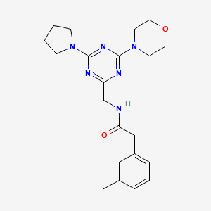 molecular formula C21H28N6O2 B2614208 N-((4-morpholino-6-(pyrrolidin-1-yl)-1,3,5-triazin-2-yl)methyl)-2-(m-tolyl)acetamide CAS No. 2034472-32-5