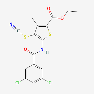 molecular formula C16H12Cl2N2O3S2 B2614211 Ethyl 5-(3,5-dichlorobenzamido)-3-methyl-4-thiocyanatothiophene-2-carboxylate CAS No. 681157-78-8