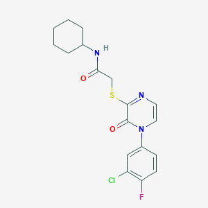 molecular formula C18H19ClFN3O2S B2614220 2-[4-(3-chloro-4-fluorophenyl)-3-oxopyrazin-2-yl]sulfanyl-N-cyclohexylacetamide CAS No. 899987-59-8