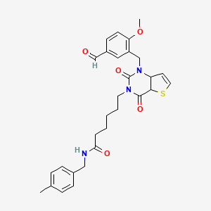 6-{1-[(5-formyl-2-methoxyphenyl)methyl]-2,4-dioxo-1H,2H,3H,4H-thieno[3,2-d]pyrimidin-3-yl}-N-[(4-methylphenyl)methyl]hexanamide
