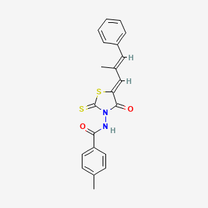 molecular formula C21H18N2O2S2 B2614257 4-methyl-N-[5-(2-methyl-3-phenyl-2-propen-1-ylidene)-4-oxo-2-thioxo-1,3-thiazolidin-3-yl]benzamide CAS No. 1164556-53-9