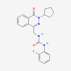 molecular formula C21H21FN4O2 B2614262 1-((3-Cyclopentyl-4-oxo-3,4-dihydrophthalazin-1-yl)methyl)-3-(2-fluorophenyl)urea CAS No. 1421494-37-2