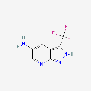 molecular formula C7H5F3N4 B2614279 3-(三氟甲基)-1H-吡唑并[3,4-b]吡啶-5-胺 CAS No. 1186608-81-0