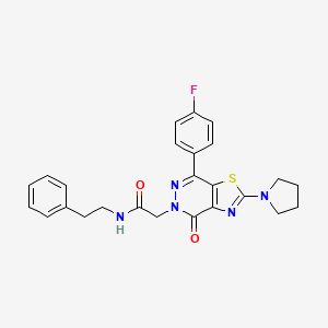 molecular formula C25H24FN5O2S B2614280 2-(7-(4-fluorophenyl)-4-oxo-2-(pyrrolidin-1-yl)thiazolo[4,5-d]pyridazin-5(4H)-yl)-N-phenethylacetamide CAS No. 1171404-80-0