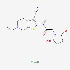 molecular formula C17H21ClN4O3S B2614292 N-(3-cyano-6-isopropyl-4,5,6,7-tetrahydrothieno[2,3-c]pyridin-2-yl)-2-(2,5-dioxopyrrolidin-1-yl)acetamide hydrochloride CAS No. 1219186-59-0