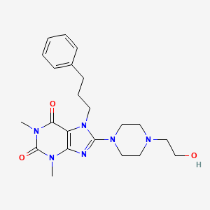 molecular formula C22H30N6O3 B2614308 8-[4-(2-Hydroxyethyl)piperazin-1-yl]-1,3-dimethyl-7-(3-phenylpropyl)purine-2,6-dione CAS No. 377061-67-1