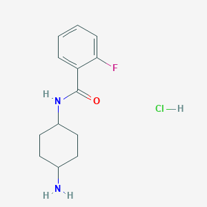 molecular formula C13H18ClFN2O B2614346 N-[(1R*,4R*)-4-Aminocyclohexyl]-2-fluorobenzamide hydrochloride CAS No. 1286273-15-1