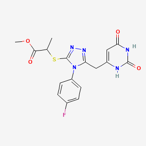 molecular formula C17H16FN5O4S B2614373 2-((5-((2,6-二氧代-1,2,3,6-四氢嘧啶-4-基)甲基)-4-(4-氟苯基)-4H-1,2,4-三唑-3-基)硫代)丙酸甲酯 CAS No. 852154-56-4