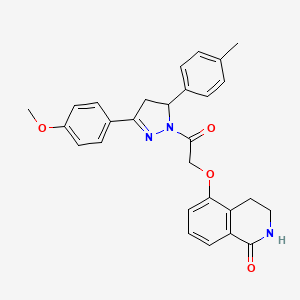 molecular formula C28H27N3O4 B2614440 5-(2-(3-(4-甲氧基苯基)-5-(对甲苯基)-4,5-二氢-1H-吡唑-1-基)-2-氧代乙氧基)-3,4-二氢异喹啉-1(2H)-酮 CAS No. 886951-10-6