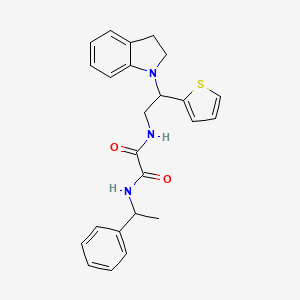 molecular formula C24H25N3O2S B2614452 N1-(2-(indolin-1-yl)-2-(thiophen-2-yl)ethyl)-N2-(1-phenylethyl)oxalamide CAS No. 898407-74-4