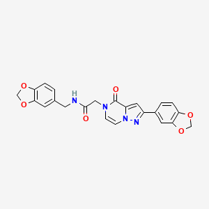 molecular formula C23H18N4O6 B2614470 N-(1,3-苯并二氧杂环-5-基甲基)-2-[2-(1,3-苯并二氧杂环-5-基)-4-氧代吡唑并[1,5-a]吡嗪-5(4H)-基]乙酰胺 CAS No. 1189650-47-2