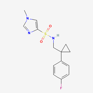 molecular formula C14H16FN3O2S B2614481 N-((1-(4-fluorophenyl)cyclopropyl)methyl)-1-methyl-1H-imidazole-4-sulfonamide CAS No. 1428356-99-3