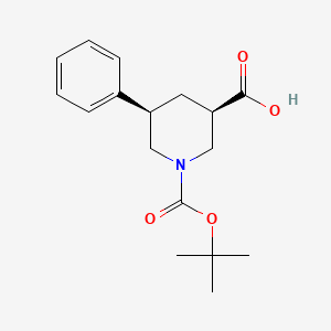 molecular formula C17H23NO4 B2614498 (3R)-5alpha-Phenylpiperidine-1,3alpha-dicarboxylic acid 1-tert-butyl ester CAS No. 1070661-25-4