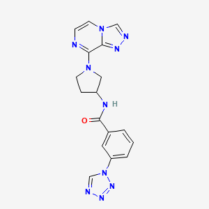 molecular formula C17H16N10O B2614556 N-(1-([1,2,4]triazolo[4,3-a]pyrazin-8-yl)pyrrolidin-3-yl)-3-(1H-tetrazol-1-yl)benzamide CAS No. 2034520-70-0