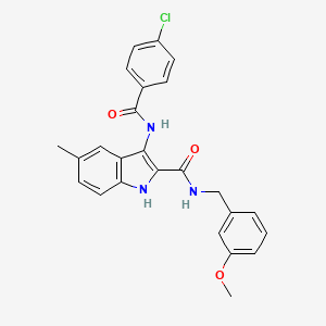 molecular formula C25H22ClN3O3 B2614557 3-(4-氯苯甲酰胺基)-N-(3-甲氧基苄基)-5-甲基-1H-吲哚-2-甲酰胺 CAS No. 1030121-84-6