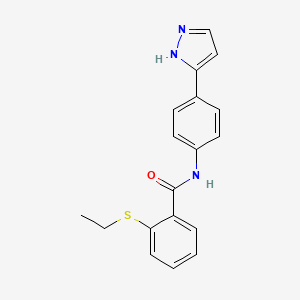 molecular formula C18H17N3OS B2614563 N-(4-(1H-pyrazol-3-yl)phenyl)-2-(ethylthio)benzamide CAS No. 1207048-05-2