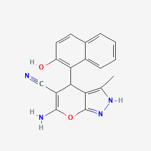 molecular formula C18H14N4O2 B2614568 6-Amino-4-(2-hydroxy-1-naphthyl)-3-methyl-1,4-dihydropyrano[2,3-c]pyrazole-5-carbonitrile CAS No. 881041-06-1