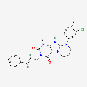 molecular formula C25H24ClN5O2 B2614581 9-(3-chloro-4-methylphenyl)-1-methyl-3-[(2E)-3-phenylprop-2-en-1-yl]-1H,2H,3H,4H,6H,7H,8H,9H-pyrimido[1,2-g]purine-2,4-dione CAS No. 932137-60-5