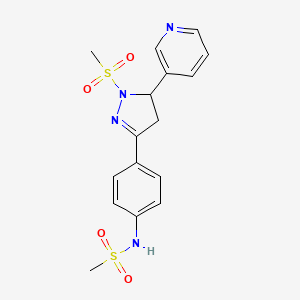 molecular formula C16H18N4O4S2 B2614604 N-(4-(1-(methylsulfonyl)-5-(pyridin-3-yl)-4,5-dihydro-1H-pyrazol-3-yl)phenyl)methanesulfonamide CAS No. 921162-65-4