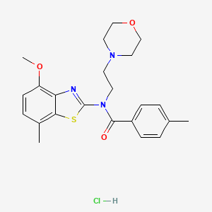 molecular formula C23H28ClN3O3S B2614622 N-(4-methoxy-7-methylbenzo[d]thiazol-2-yl)-4-methyl-N-(2-morpholinoethyl)benzamide hydrochloride CAS No. 1330290-19-1