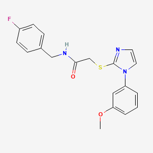 molecular formula C19H18FN3O2S B2614630 N-[(4-氟苯基)甲基]-2-[1-(3-甲氧基苯基)咪唑-2-基]硫代乙酰胺 CAS No. 851132-49-5