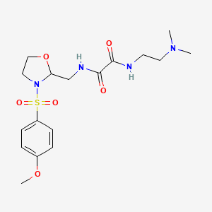 molecular formula C17H26N4O6S B2614632 N1-(2-(二甲氨基)乙基)-N2-((3-((4-甲氧基苯基)磺酰基)恶唑烷-2-基)甲基)草酰胺 CAS No. 868981-20-8