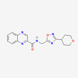 molecular formula C17H17N5O3 B2614634 N-((3-(tetrahydro-2H-pyran-4-yl)-1,2,4-oxadiazol-5-yl)methyl)quinoxaline-2-carboxamide CAS No. 2034420-92-1