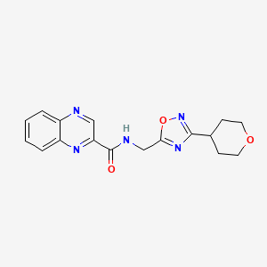 molecular formula C17H17N5O3 B2614634 N-((3-(四氢-2H-吡喃-4-基)-1,2,4-恶二唑-5-基)甲基)喹喔啉-2-甲酰胺 CAS No. 2034420-92-1