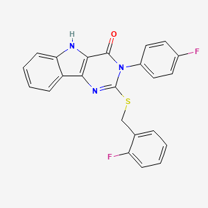 molecular formula C23H15F2N3OS B2614639 2-((2-fluorobenzyl)thio)-3-(4-fluorophenyl)-3H-pyrimido[5,4-b]indol-4(5H)-one CAS No. 536712-04-6
